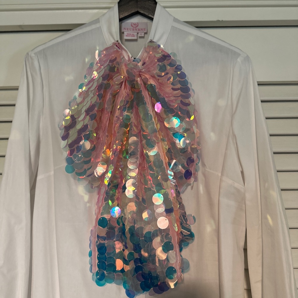 NEUBYRNE | charlotte sequin bow blouse, size large